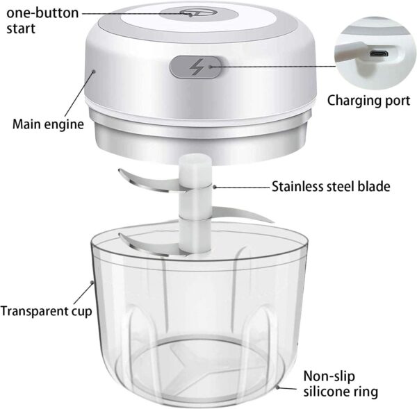 Mini Food Chopper Electric - Kitchen Food Processor and Blender, USB Charging Portable Vegetable Fruit Meat Garlic Onion Ginger Chopper with 3 Sharp Blades Grinder,Kitchen Gadget (250ml) - Image 3