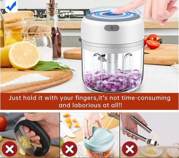 Mini Food Chopper Electric - Kitchen Food Processor and Blender, USB Charging Portable Vegetable Fruit Meat Garlic Onion Ginger Chopper with 3 Sharp Blades Grinder,Kitchen Gadget (250ml) - Image 7