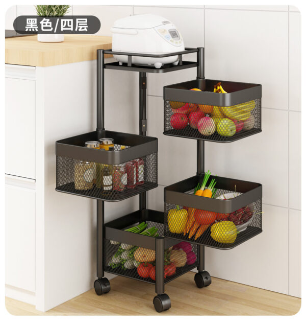 Metal 4 Layer Kitchen Rotating Trolley Organizer Stand for Kitchen - Black (4 Layer, with 5 compartments) - Image 8