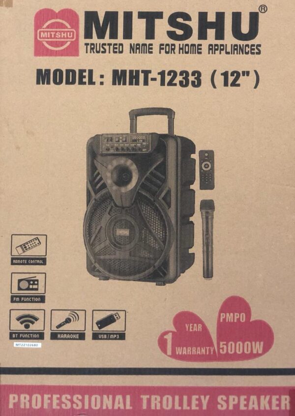 Mitshu PROFESSIONAL TROLLY SPEAKER 12“ MHT-1233 RECHARGEABLE With Warranty - Image 5