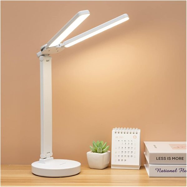 LED desk lamp, rechargeable desk lamp, adjustable brightness lamp, dimmable desk lamp, three-color lighting, warm light, natural light, white light, double-head desk light, flexible desk lamp, USB-powered lamp, eye-care desk lamp, flicker-free lighting, multi-angle LED lamp, foldable desk lamp, long-lasting desk lamp, portable desk lamp, study lamp Sri Lanka, office desk lamp, touch control lamp, reading light, energy-saving desk lamp, premium LED lamp, work-from-home lighting, ambient lighting, desk furniture, modern desk lamp, stylish lighting, home decor, task lighting, soft ambiance, contemporary furniture, lighting solution, workspace essentials