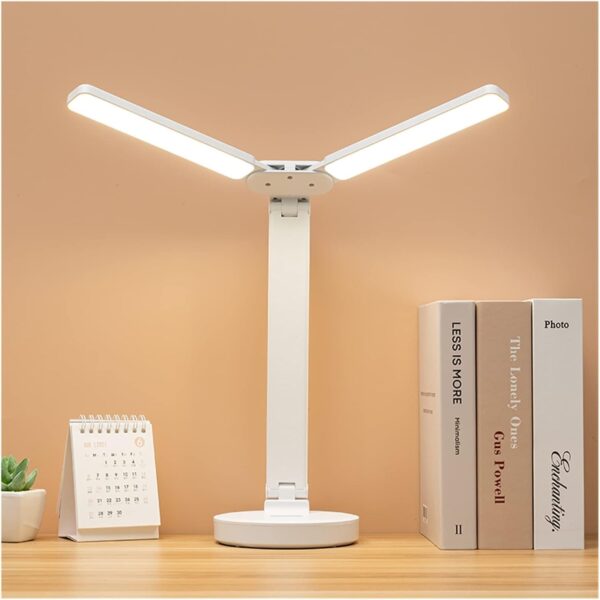 LED desk lamp, rechargeable desk lamp, adjustable brightness lamp, dimmable desk lamp, three-color lighting, warm light, natural light, white light, double-head desk light, flexible desk lamp, USB-powered lamp, eye-care desk lamp, flicker-free lighting, multi-angle LED lamp, foldable desk lamp, long-lasting desk lamp, portable desk lamp, study lamp Sri Lanka, office desk lamp, touch control lamp, reading light, energy-saving desk lamp, premium LED lamp, work-from-home lighting, ambient lighting, desk furniture, modern desk lamp, stylish lighting, home decor, task lighting, soft ambiance, contemporary furniture, lighting solution, workspace essentials