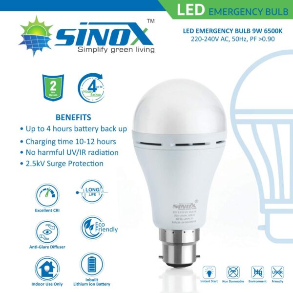 Sinox Rechargeable Inverter Bulb 9W Indian - Image 2