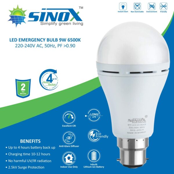 Sinox Rechargeable Inverter Bulb 9W Indian - Image 3