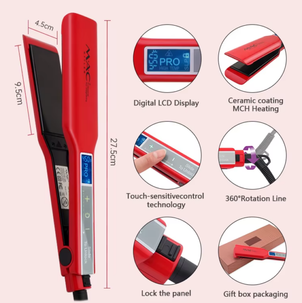 MAC Styler Professional LCD Hair Straightener – MC-2028 (Ceramic Red) - Image 3