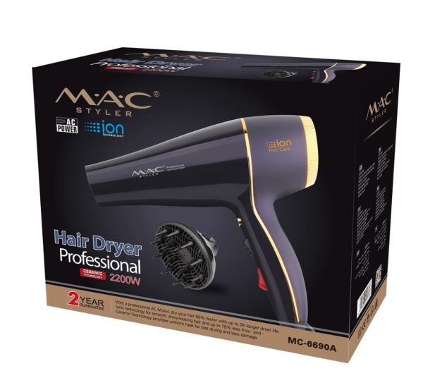 MAC Styler Professional Hair Dryer MC-6690A 2200w / Saloon Hair Dryer with Diffuser - Image 6