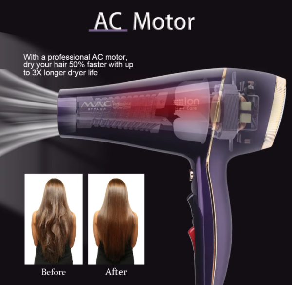 MAC Styler Professional Hair Dryer MC-6690A 2200w / Saloon Hair Dryer with Diffuser - Image 8