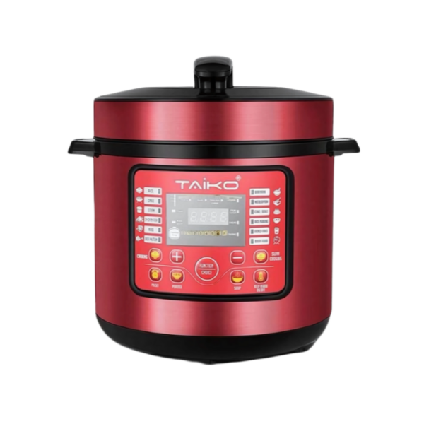 Taiko PRO 6000 Digital Pressure Cooker – 18-in-1 multi-functional cooker with 12 smart recipes, stainless steel body, and LED display. Ideal for healthy, fast cooking in Sri Lanka.